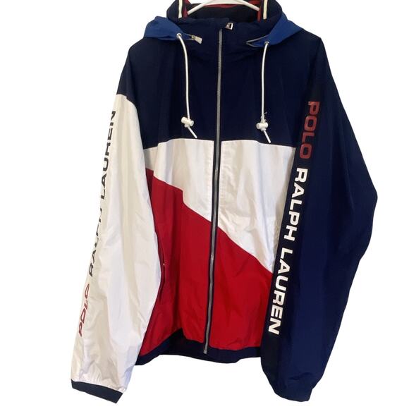 Polo Sport Ralph Lauren Spellout Full Zip Colorblock Jacket Red White Blue 2XL - Picture 1 of 10